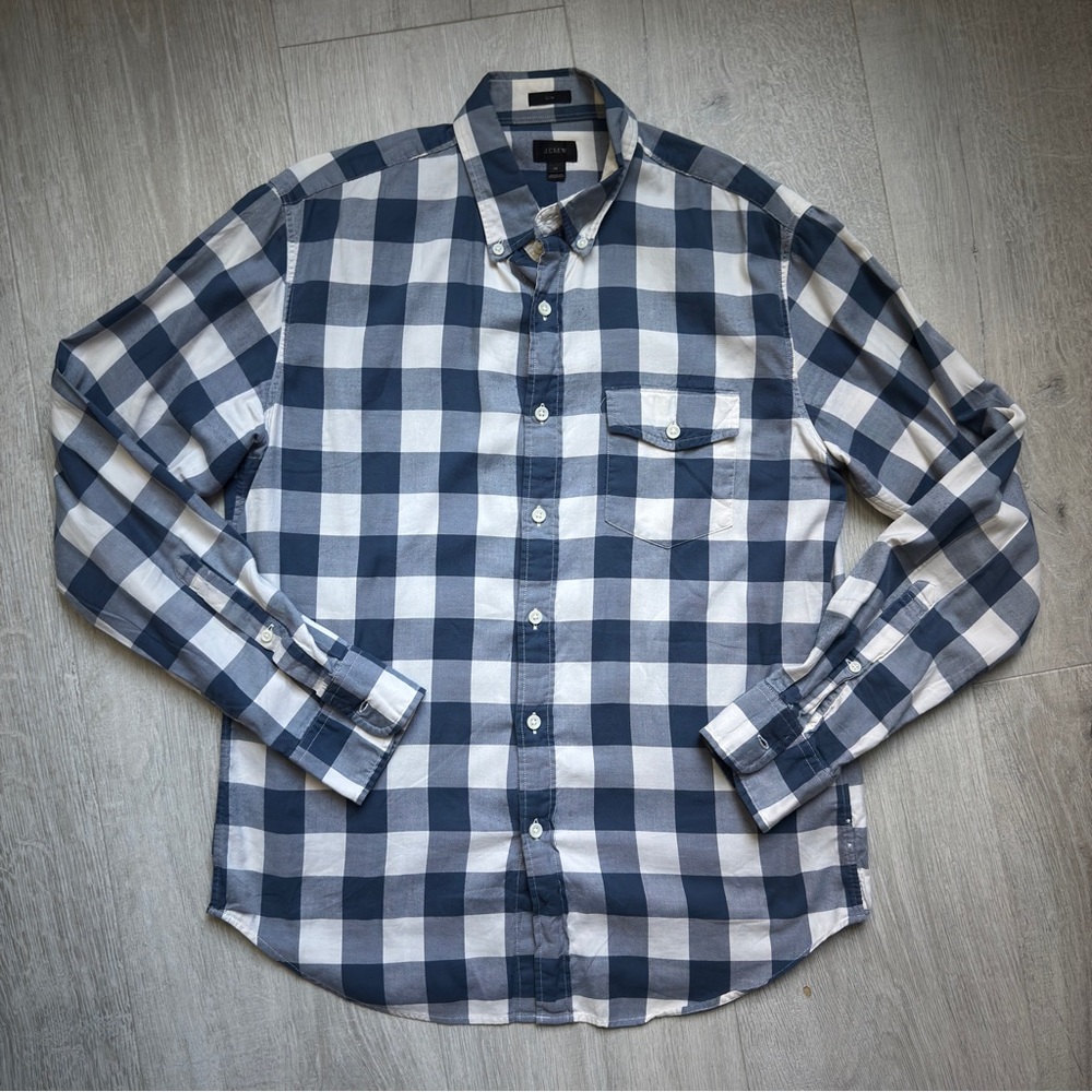 J. Crew Blue and White Casual Button Down Shirt